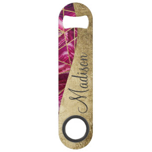 Pink Fuchsia White Agate Gold Geometric Monogram