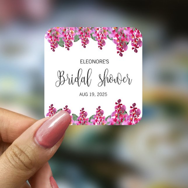 Pink Fuchsia Wisteria Bridal Shower  Square Sticker (Creator Uploaded)
