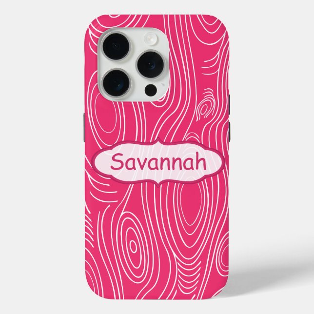 Pink Fuchsia Woodgrain Pattern Personalised iPhone Case-Mate iPhone Case (Back)