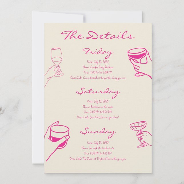 Pink Fun Beach Bachelorette Weekend Invitation (Back)