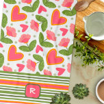 Pink Fun Chic Monogram Initial Floral Striped  Tea Towel<br><div class="desc">Chic Pink Floral Personalised Initial Modern Kitchen towel. These colourful kitchen towels are perfect to add some colour to your kitchen. Pair it with a bottle of wine and it makes a great personalised gift for friends, family, coworkers, neighbours, etc.. For more gift ideas, be sure to check out the...</div>