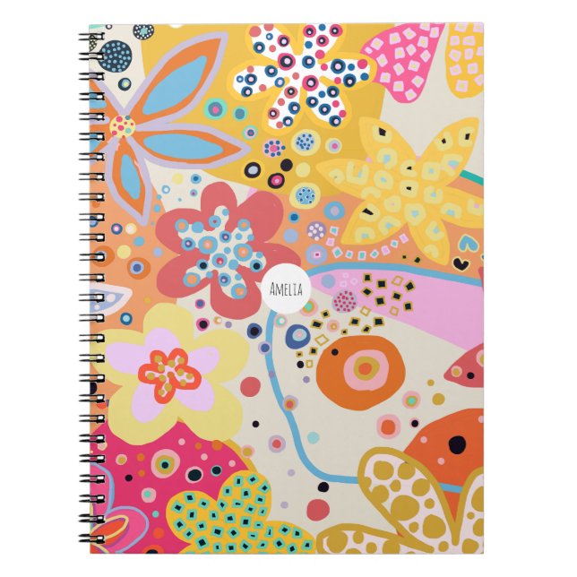 Pink fun colorful floral notebook (Front)
