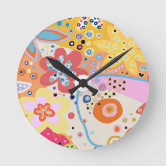 Pink fun colourful floral round clock