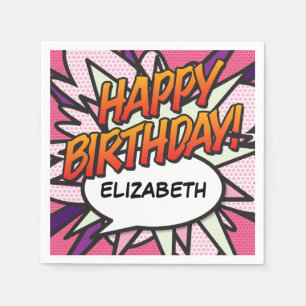 Pink Fun HAPPY BIRTHDAY Personalised Napkin