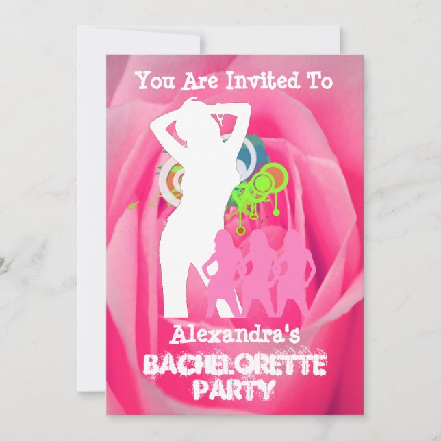 Pink fun party girls personalised bachelorette invitation (Front)