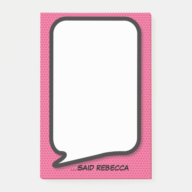 Pink Fun Personalised Comic Book Speech Bubble Post-it Notes (Front)