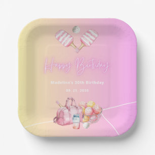 Pink Fun Pickleball 30th Birthday Party Paper Plate