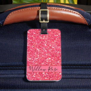 Pink fun sparkle glitter pattern, gift for her luggage tag