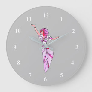 Pink funky dancer girl with pink hair large clock