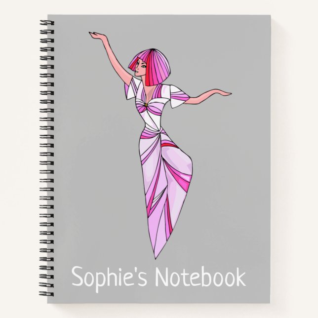 Pink funky dancer girl with pink hair notebook (Front)