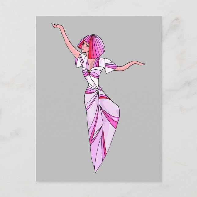 Pink funky dancer girl with pink hair postcard (Front)