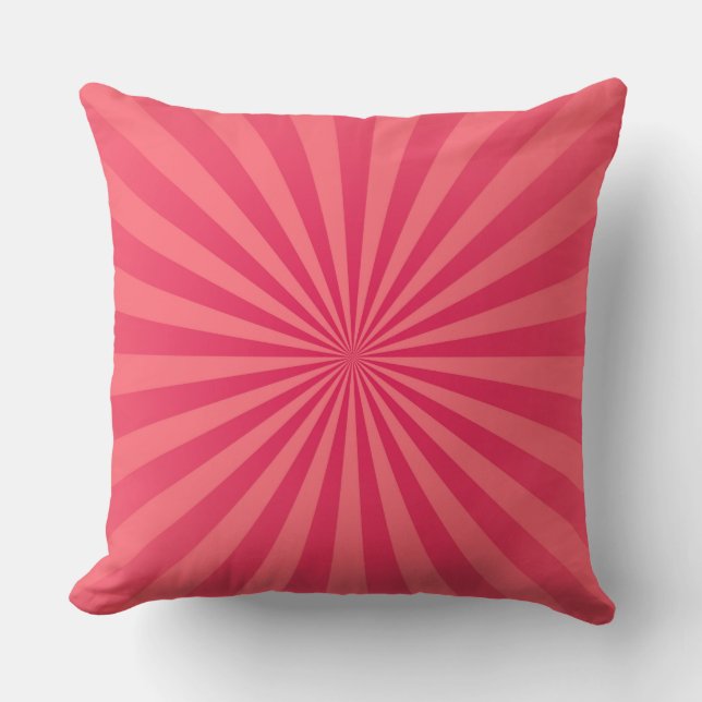 Pink Funky Sun Rays Retro Stripes Cushion (Front)