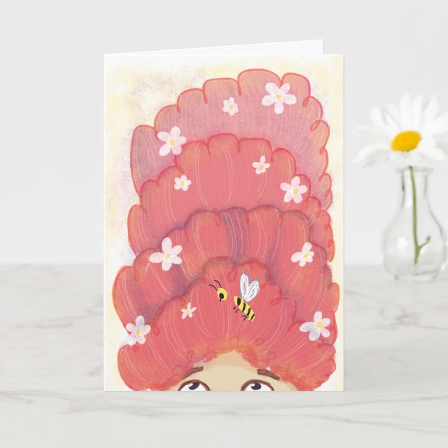 Pink Funny Bee in Your Hair Humourous Joke Birthda Card (Small Plant)