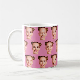 Pink Funny Custom Face Cut Out Women Photo Coffee Mug
