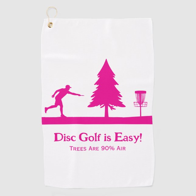 Pink Funny Disc Golf Putting with Tree obstacle  Towel (Front)