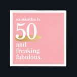 Pink Funny Fabulous 50th Birthday Personalised Napkin<br><div class="desc">Your FREAKING FABULOUS friend deserves a 50th birthday party theme that shows off that fact, and our modern bold pink and white "50 and freaking fabulous" napkins are perfect for kicking off a theme that guests will love! Personalise with any age and name - colours are also editable using the...</div>
