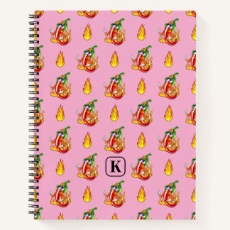 Pink Funny Firefighter Chilli And Flame Pattern Notebook