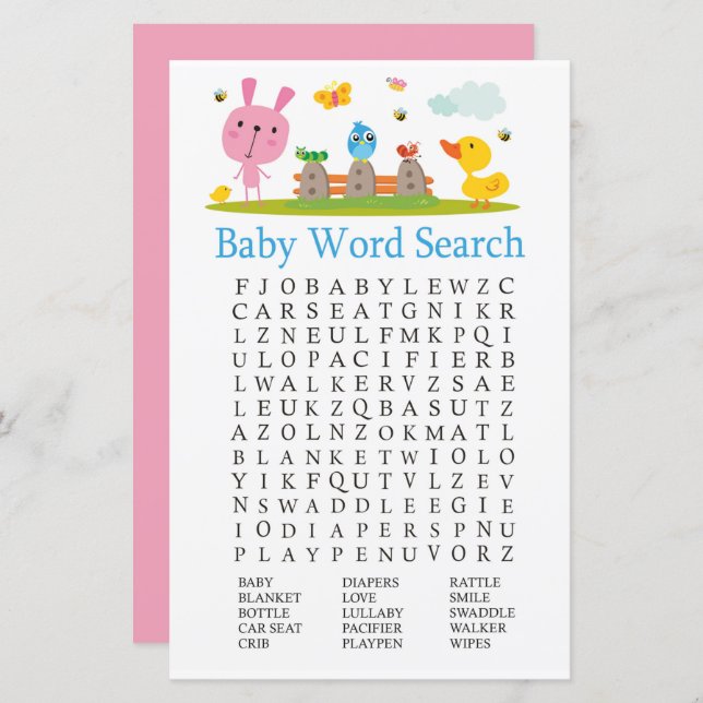 Pink funny rabbit Baby word scramble game (Front/Back)