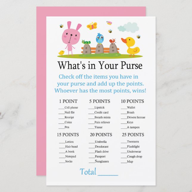 Pink funny rabbit What's in your purse game (Front/Back)