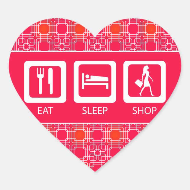 Pink Funny Shopaholic Eat Sleep Shop Award Heart Sticker (Front)