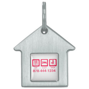 Pink Funny Shopaholic Eat Sleep Shop Award Pet ID Tag