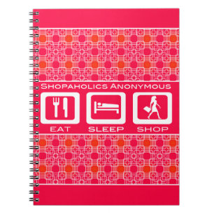 Pink Funny Shopaholic Eat Sleep Shop Award Spiral Notebook