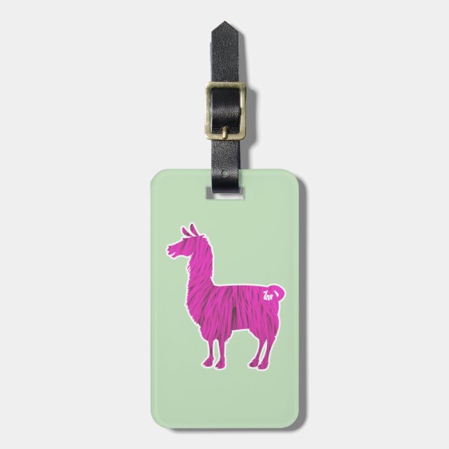 Pink Furry Llama Luggage Tag (Front Vertical)