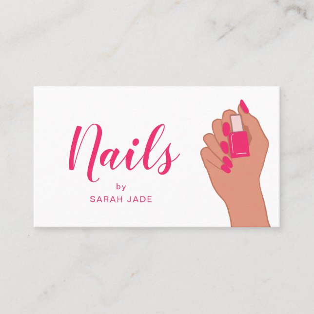 Pink Fuschia Nail Salon Modern Business Card (Front)