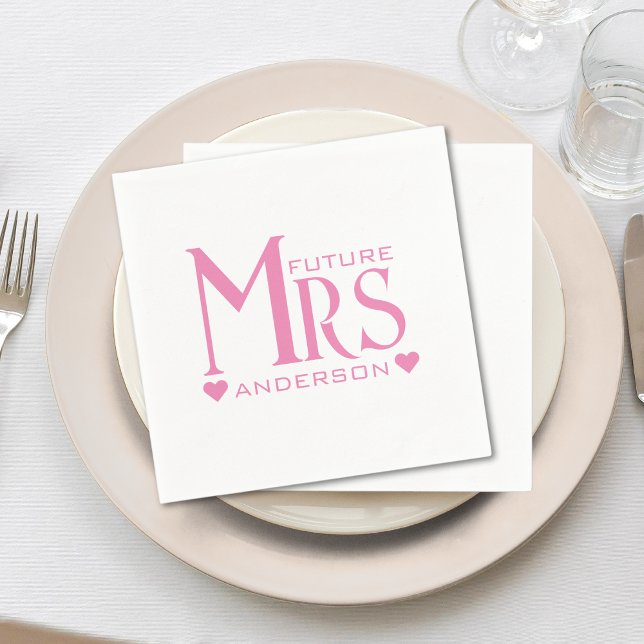 Pink Future Mrs Engagement Party Bridal Shower Napkin (pink heart future mrs wedding engagement party bridal shower)
