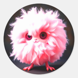 Pink Fuzzy Cute Critter  Classic Round Sticker