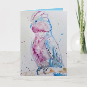 Pink Galah Parrot Bird Watercolor Birthday Card