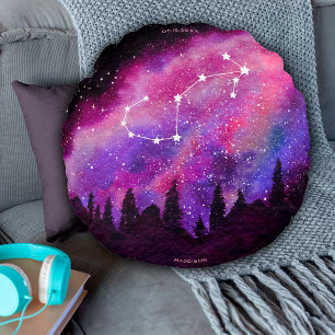 Pink Galaxy Scorpio Zodiac Constellation Birthday Round Cushion