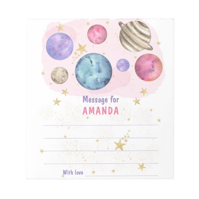 PINK GALAXY SPACE birthday time capsule message Notepad (Front)