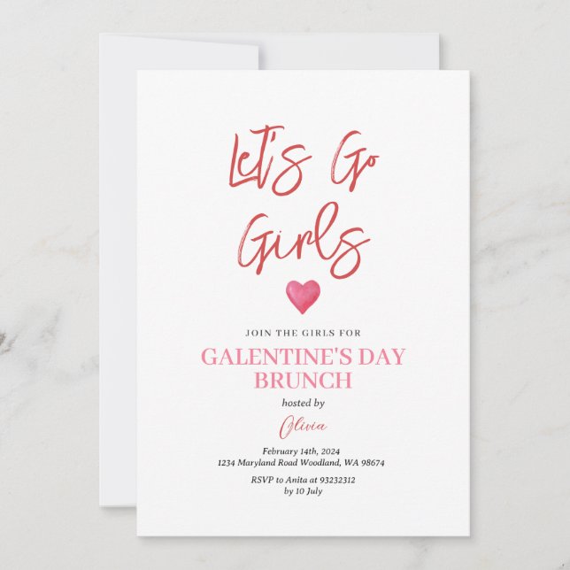 Pink Galentine's Day Party Brunch Dinner Valentine Invitation (Front)