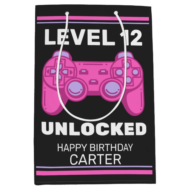 Pink Game Controller Birthday Personalised Medium Gift Bag (Front)