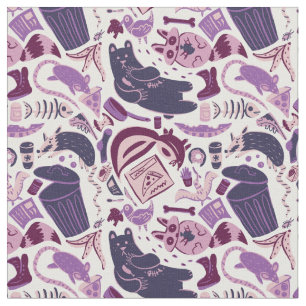 Pink Garbage Animals Eating Junk Food Pattern Fabric