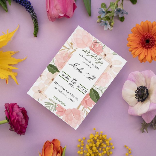 Pink Garden Aqiqah Ceremony Invitation (Creator Uploaded)