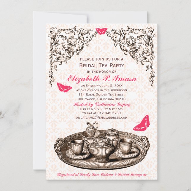 Pink Garden Bridal Tea Party Invitations (Front)