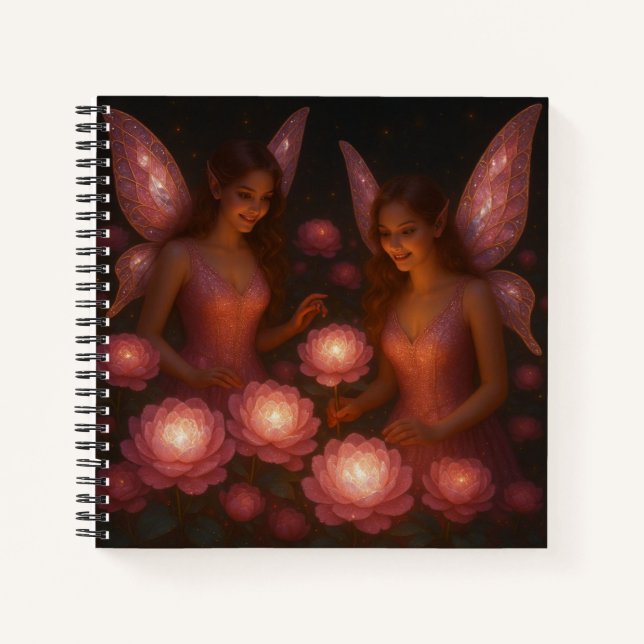 Pink Garden Fairies Hardcover Spiral Notebook (Front)