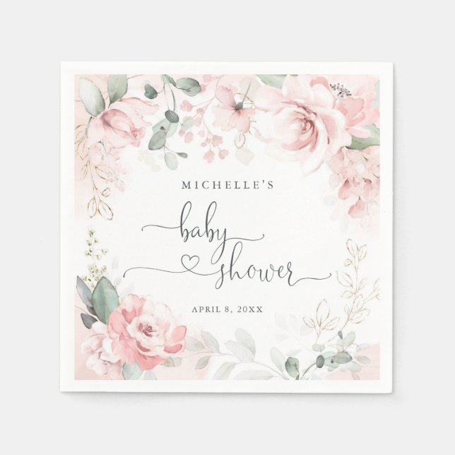 Pink Garden Floral Baby Shower Napkins (Front)