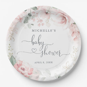 Pink Garden Floral Baby Shower Paper Plates