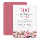 Pink Garden Floral Calligraphy 100th Birthday