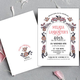 Pink Garden Flower Arch 40th Birthday Invitation