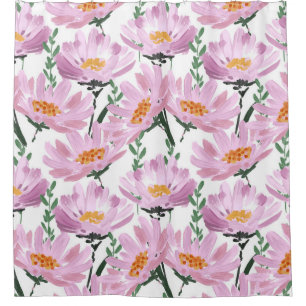 Pink Garden Flowers: Hand-Drawn Seamless. Shower Curtain