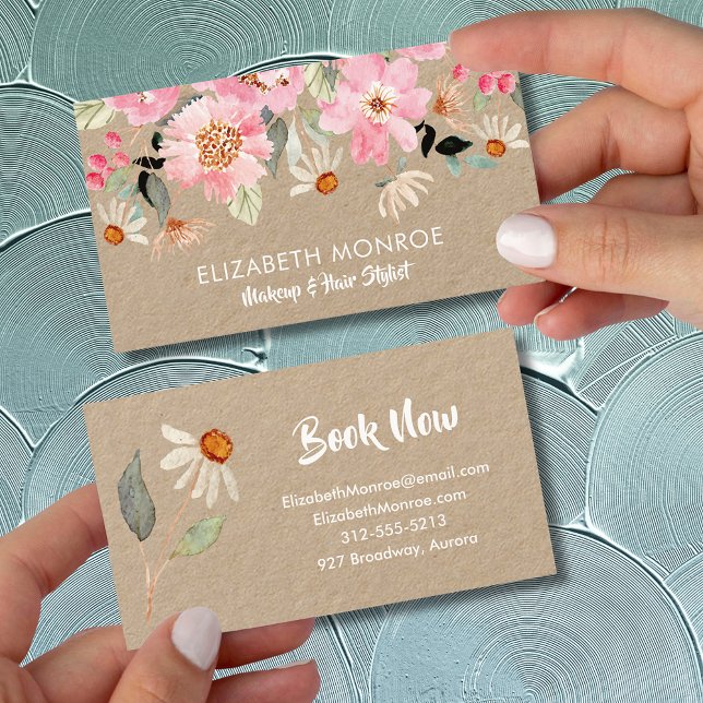 Pink Garden Flowers Salon Makeup Hair Stylist Business Card (Creator Uploaded)