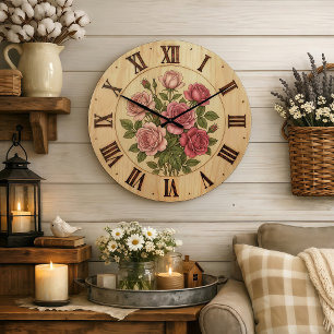 Pink Garden Flowers Wall Clock