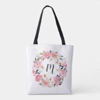 Pink Garden Flowers Wreath Monogram