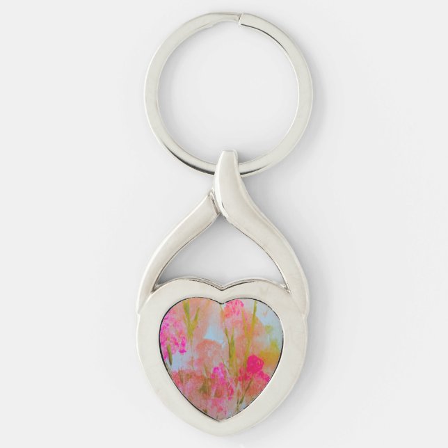 Pink Garden Metal Keychain (Front)