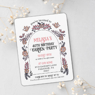 Pink Garden Party 40th Birthday Invitation