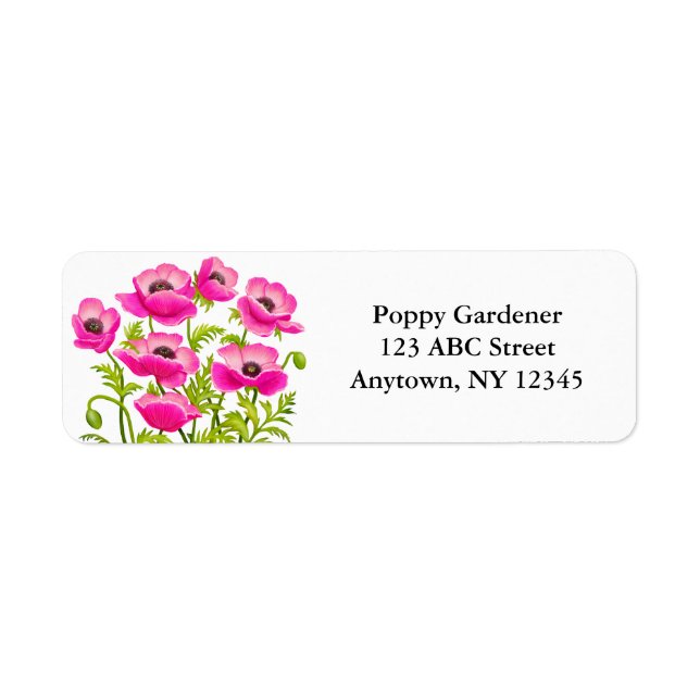 Pink Garden Poppy Flowers Avery Label (Front)